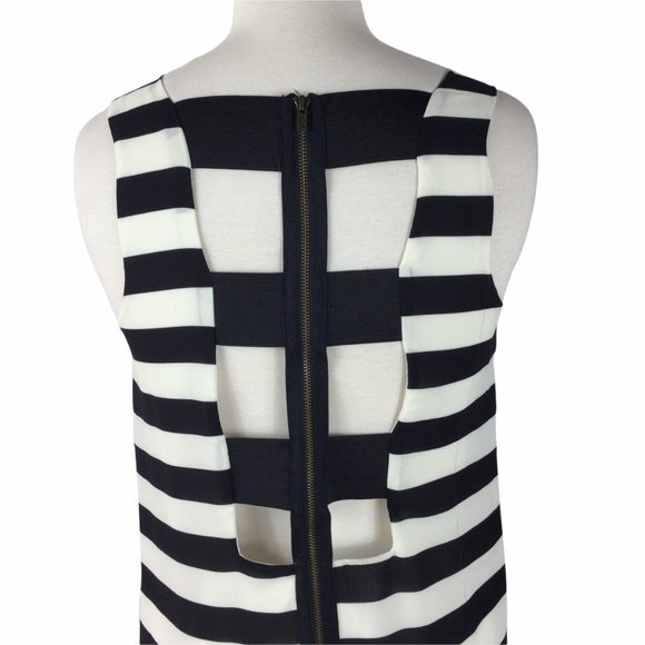 Monteau Black/White Striped Sheath Dress - Cutout Back, Small - Picture 2 of 6
